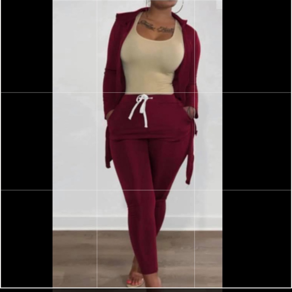 Burgundy two piece pant suit